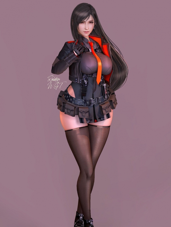 《最终幻想7RE》蒂法全新3D精美图片：丰满胸脯纤细腰肢_妖娆迷人！