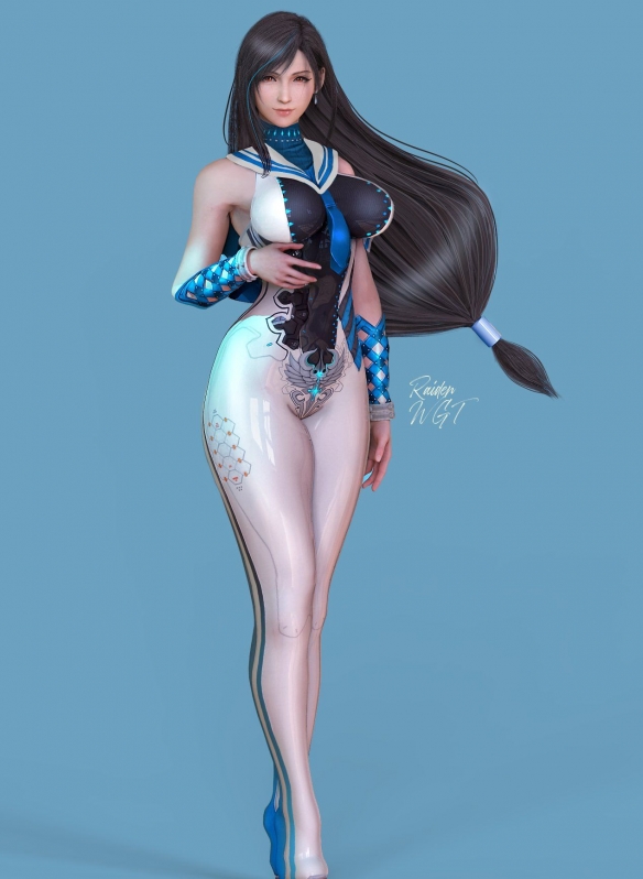 《最终幻想7RE》蒂法全新3D精美图片：丰满胸脯纤细腰肢_妖娆迷人！