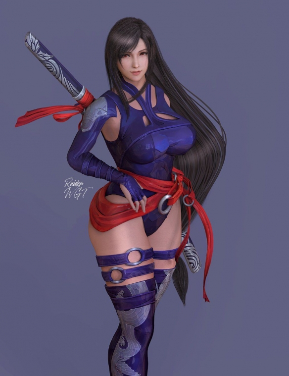 《最终幻想7RE》蒂法全新3D精美图片：丰满胸脯纤细腰肢_妖娆迷人！