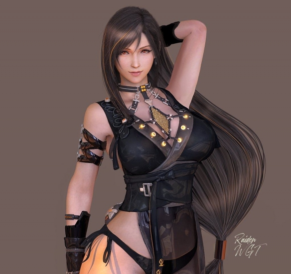 《最终幻想7RE》蒂法全新3D精美图片：丰满胸脯纤细腰肢_妖娆迷人！