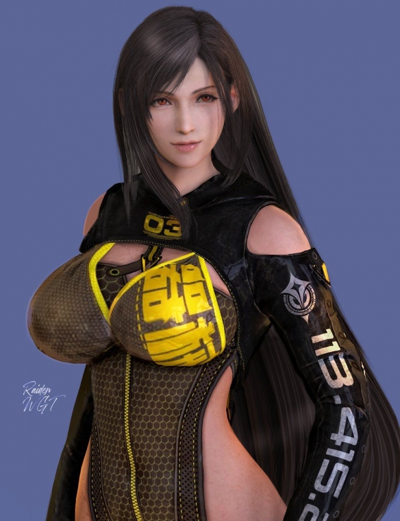 《最终幻想7RE》蒂法全新3D精美图片：丰满胸脯纤细腰肢_妖娆迷人！