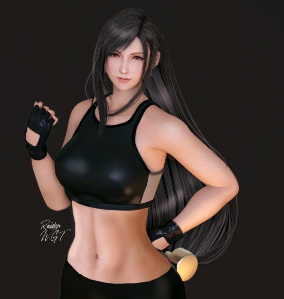 《最终幻想7RE》蒂法全新3D精美图片：丰满胸脯纤细腰肢_妖娆迷人！