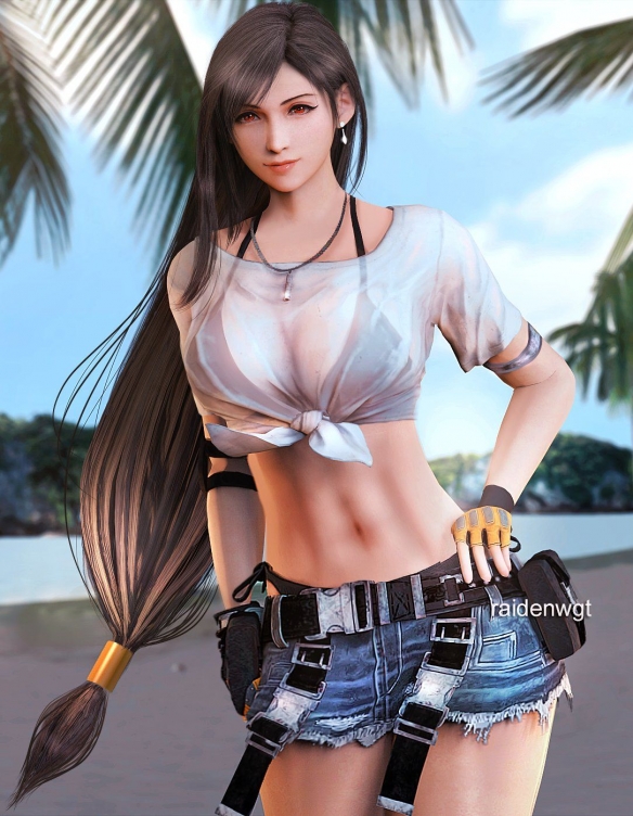 《最终幻想7RE》蒂法全新3D精美图片：丰满胸脯纤细腰肢_妖娆迷人！