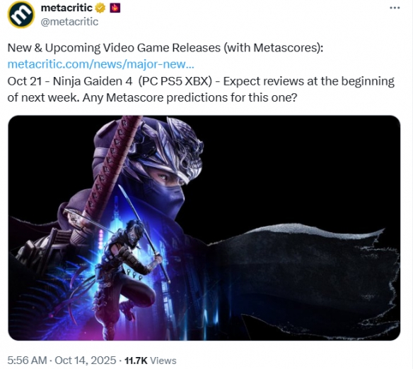 在M站的预热中，关于《忍者龙剑传4》的媒体评分预测显示，大部分玩家预计得分为84分！